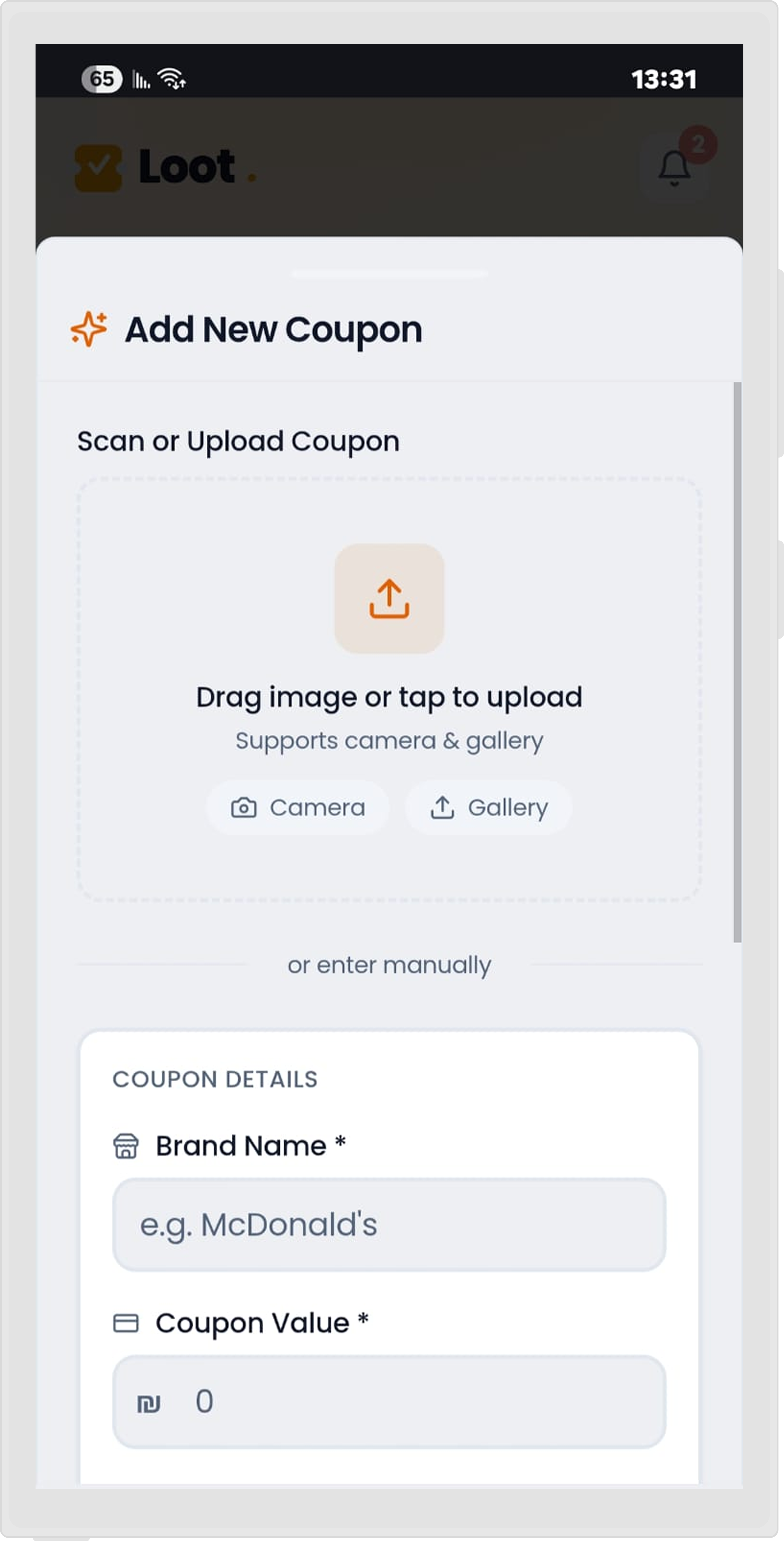Loot add coupon flow for importing vouchers from SMS and email